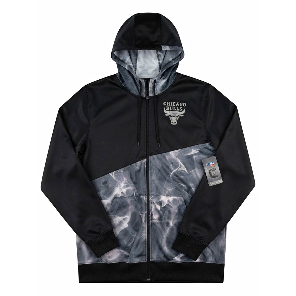 UNK Chicago Bulls NBA Full Zip Hooded Jacket Black Gray Smoke Print Size XL